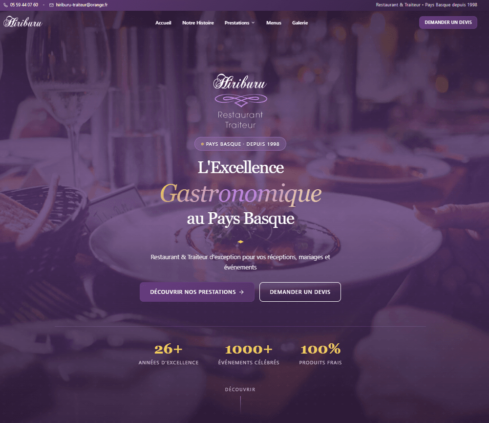 Création de site web traiteur haut de gamme – Maquette premium pour professionnels de la gastronomie
